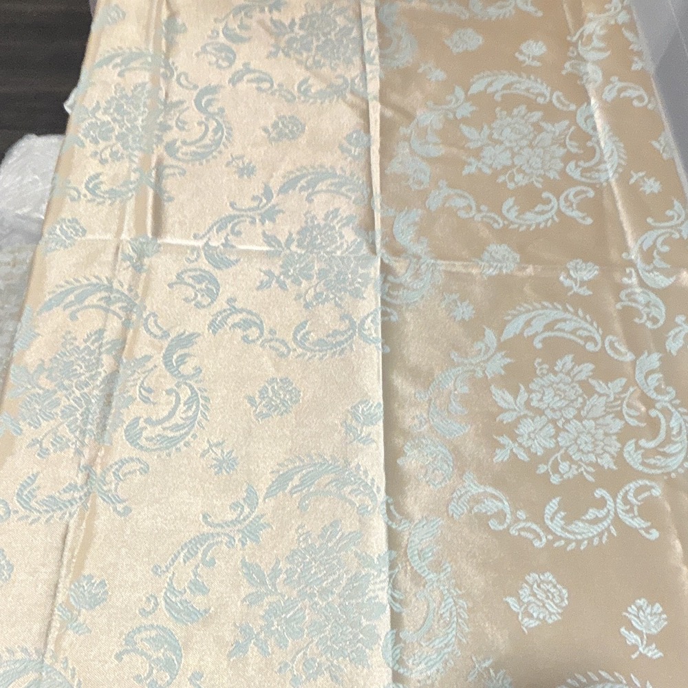 Beige & Blue Floral Damask Rectangular Cloth Tablecloth Traditional 65" x 68"